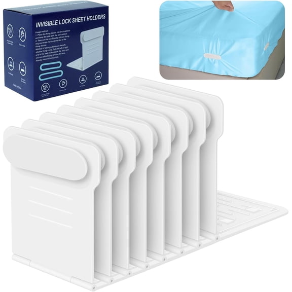 8 Pack Bed Sheet Holders for Corners, Upgrade Invisible Sheet Holders Keep Sheets Firm & Tight, Fitted Sheet Holder with Anti-Slip Pads, Easy One-Time Installation for Any Mattress Sizes