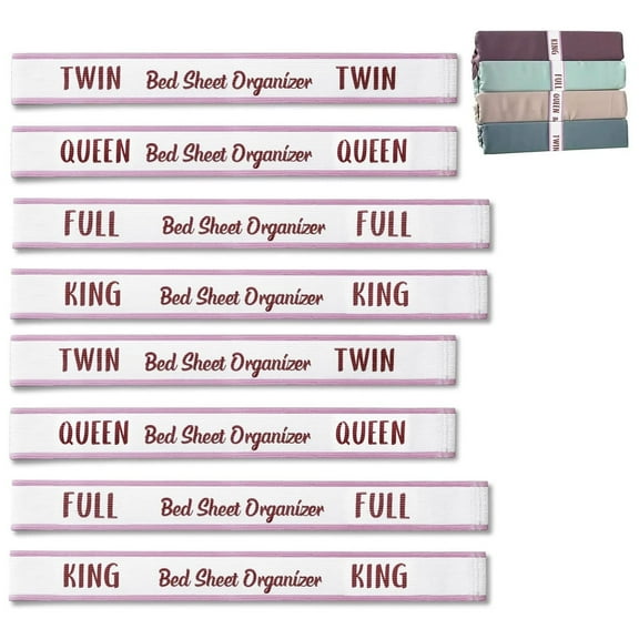 8-Pack Bed Sheet Organizer Bands Set - Includes King/Queen/Full/Twin Size Elastic Straps with Labels | Space-Saving Sheet Storage Bands for Duvet, Pillowcases & Linens