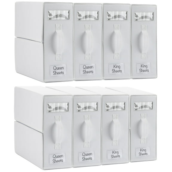 8 Pack Bed Sheet Organizers, Foldable Linen Closet Organizers and Storage, Walk-in Closet Cube Organizer, Queen/King Size, Off-White