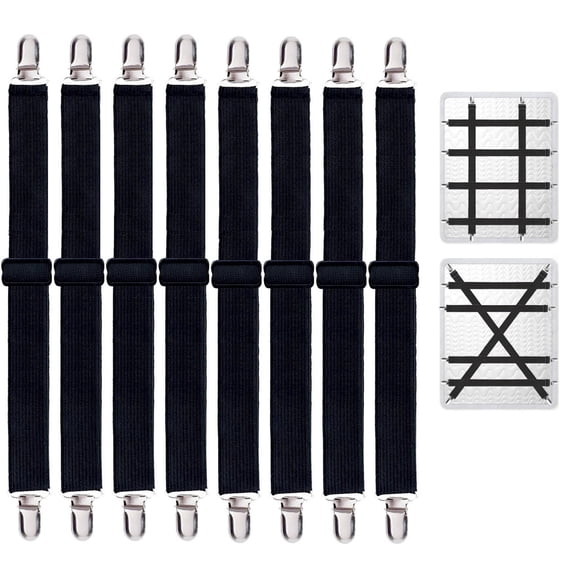 8 Pack Bed Sheet Straps, Adjustable Elastic Fitted Sheet Holder Clips, Heavy Duty Bed Sheet Clips Holders for Corners Mattress Fasteners Suspenders Grippers Sofa Cushion