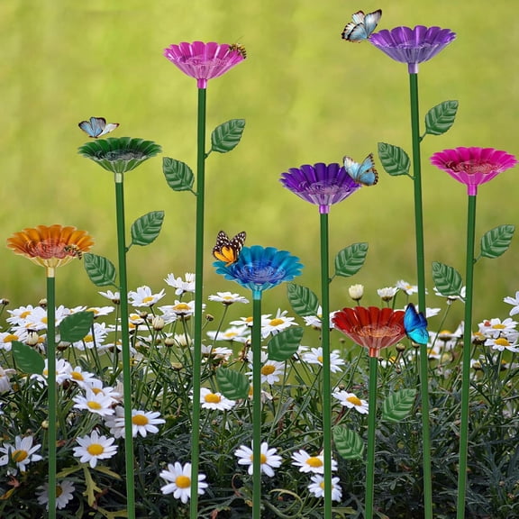 8 Pack Bee Watering Station, Bee Bath for Garden Metal Bee Water Feeder with Flower Design, Colorful Butterfly Bee Bath Bowl for Outdoor Garden Yard Decor