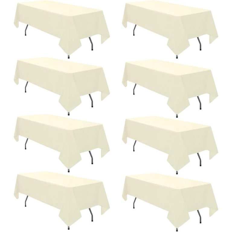 6 Pack White Rectangle Tablecloths - 60x102 Inch, Polyester, Washable For 6-8 Ft Tables (Wedding, Party)