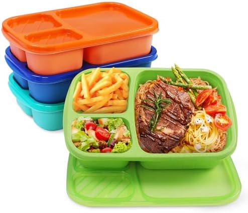 8 Pack Bento Lunch Box Set 3 Compartment Wheat Straw Meal Prep Food ...
