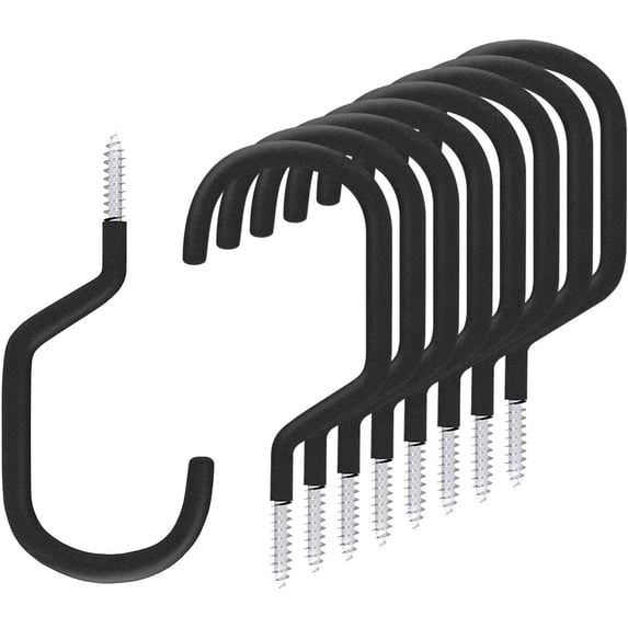 8 Pack Bike Hanger Storage Hook Rack, Rubber Coated Heavy Duty Large Screw in Ceiling Hooks for Garage Wall and Ceiling Bicycle Storage, Utility Tool Hanger (Black)