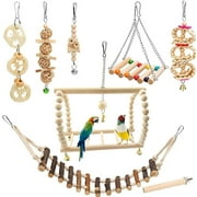 8 Pack Bird Toys for Parakeet Toys for Bird Cage Accessories Parakeets Swing Chewing Toys, Dinosam Wooden Bird Toys for Cage Parrots Toys, Bird Training Toys, Parrot Hanging Swing