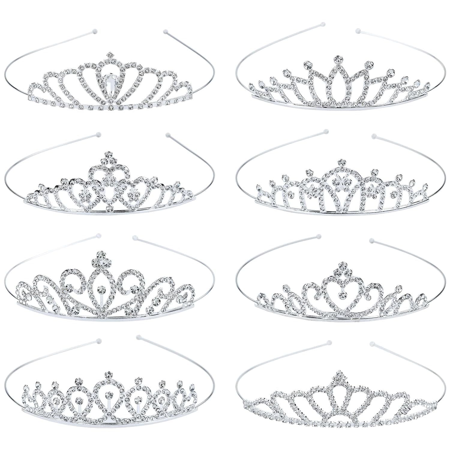 8 Pack Birthday Tiaras for Girls, Rhinestone Crystal Princess Crowns, Silver Headbands Tiara, Party Dance Homecoming Wedding Bridals Crown for Women Princess Tiaras for Girl Kids (Pack A)