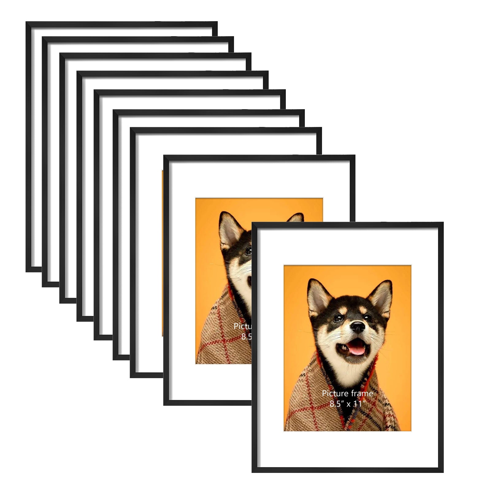 8 Pack Black 8.5 x 11 Picture Frames, Metal 12x16 Frames Matted to 8