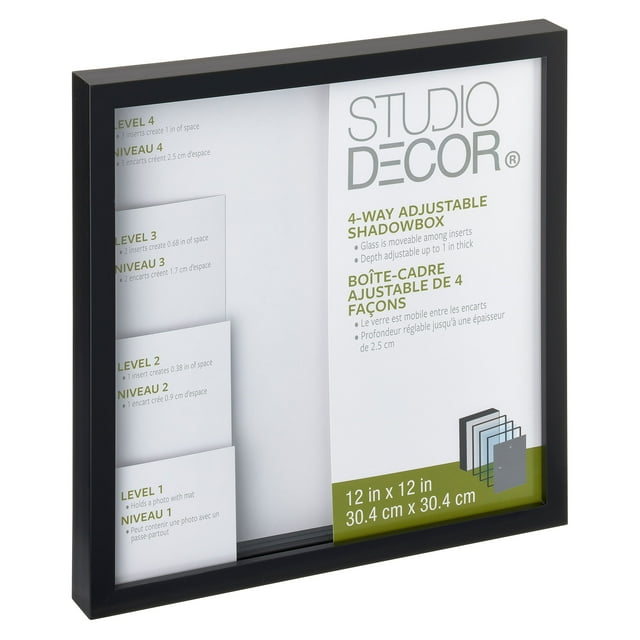 8 Pack Black AdjustableDepth 12" x 12" Shadow Box by Studio Décor