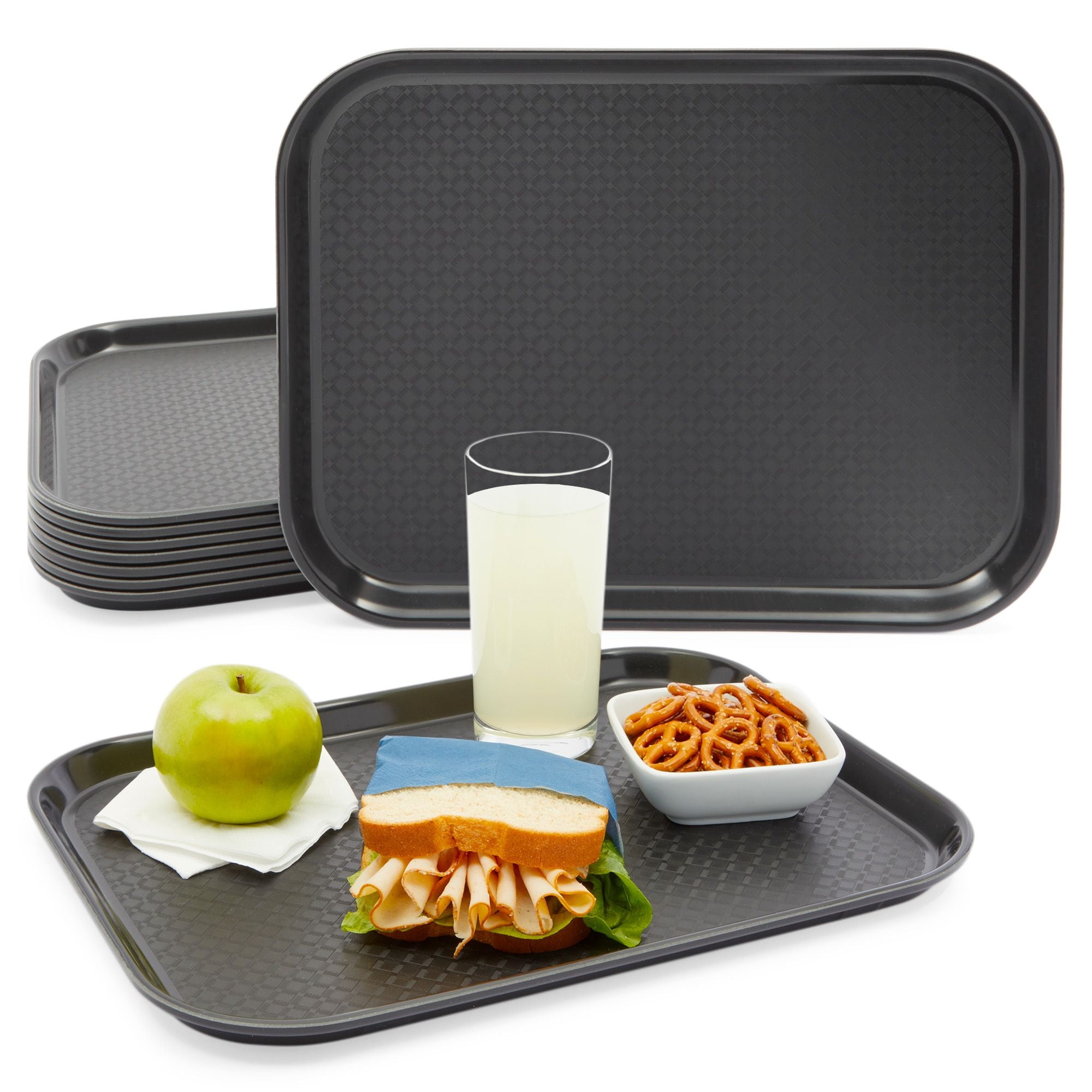 Uxcell 14x11 Fast Food Tray, 2 Pack PP Plastic Multi-Purpose Rectangle  Serving Tray for Restaurant Home Kitchen, Black 