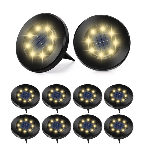 8-Pack Black Solar Ground Lights - 8LED Warm White Plastic Path Lights for Garden & Walkway