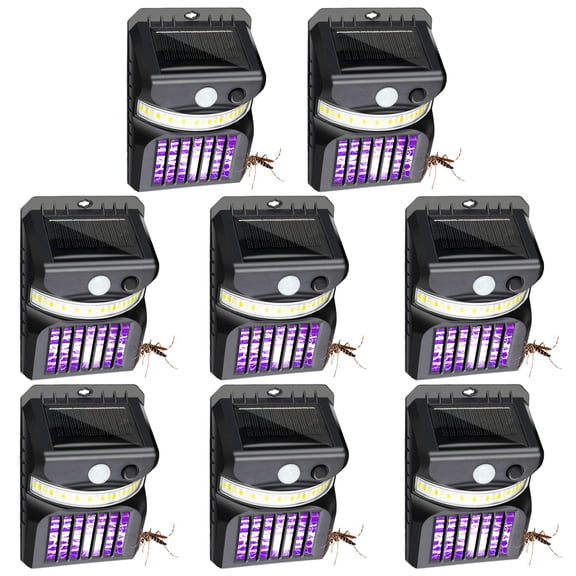 8 Pack Black Solar Outdoor Bug Zapper Lights, 3-Mode Mosquito Killer Lamp with Motion Sensor, LED Lighting Electric Insect Control for Yard Patio Backyard Camping