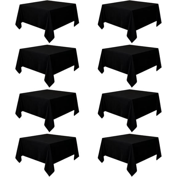 8 Pack Black Square Tablecloths 54 x 54 Inch, Wrinkle Resistant Washable Polyester Fabric, Party Wedding Banquet Table Covers, Durable and Easy Care