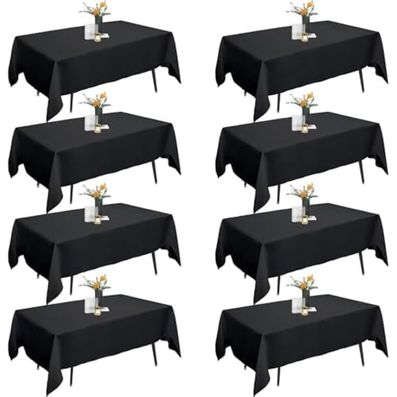 8 Pack Black Tablecloths, 59x102 Inch Table Covers for 6 Foot Rectangle Tables, Wrinkle Resistant Washable Polyester Fabric Tablecloth, Table Clothes for Wedding Buffet Banquet Birthday Party