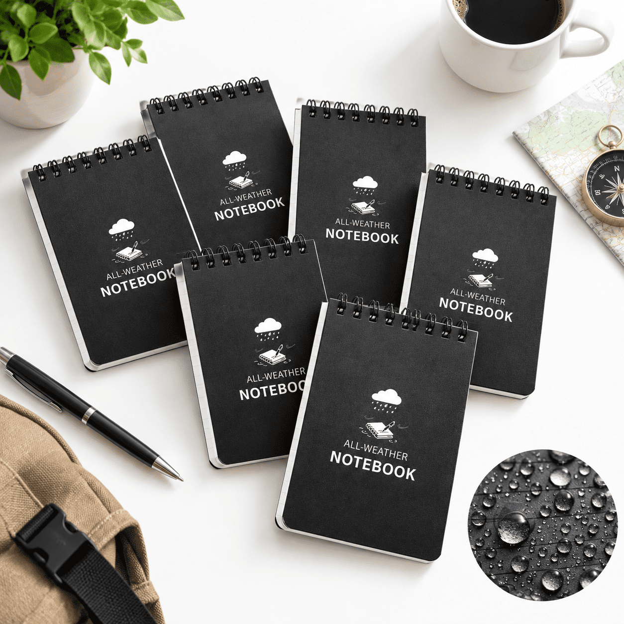 Waterproof Paper Notepad 8 Pack Black Waterproof Pocket Notepads, 3x5 Inch Top-Spiral Sketch ...