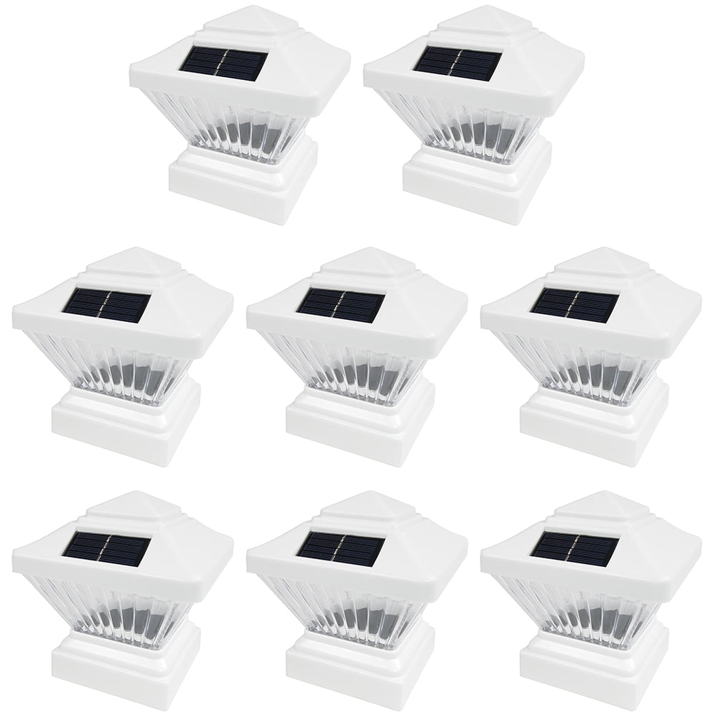 8 Pack White Solar LED Post Cap Lights for Garden Fence