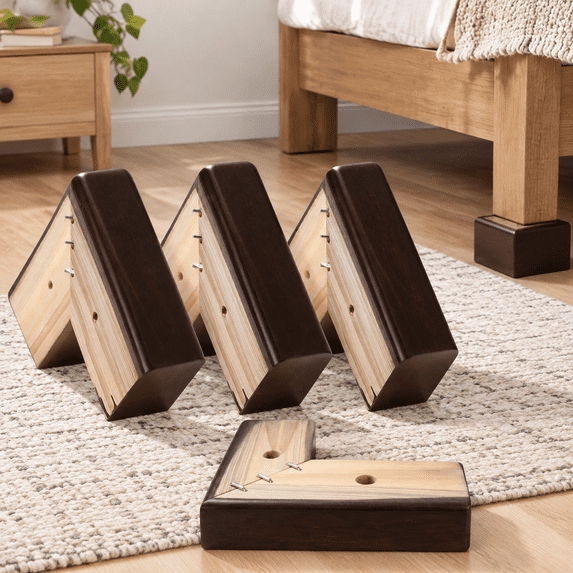 8 Pack Black Wooden Furniture Risers 1 Inch High L-Shaped Bed Risers ...