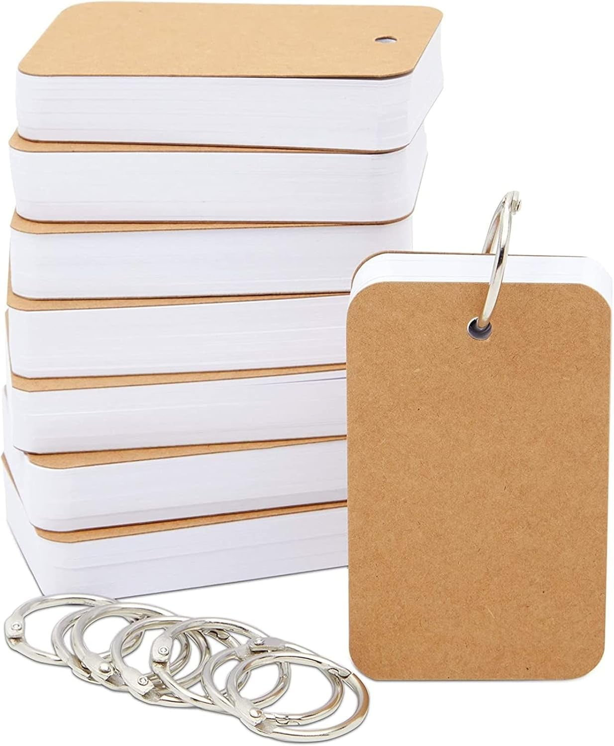 8 Pack Blank Flash Cards with Rings for Studying with 50 Sheets Each, 250gsm Index Notecards (2.2 x 3.5 In)