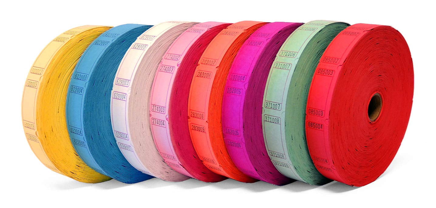 NANNICOLA 8 Pack Blank Roll Tickets - 2000 Blank Tickets per roll, (16,000) Raffle, Carnival, Auction, Fundraiser, Bingo or Drink Tickets, Assorted Colors