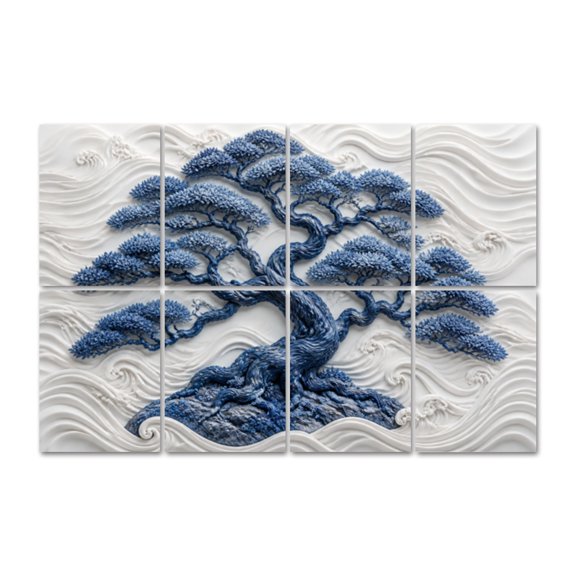 8 Pack Blue Bonsai Tree Art Acoustic Panels Self-Adhesive layered paper abstract nature Decorative Sound Absorbing Wall Panels, Sound Panels for Recording Studio Living Room 48"x32"