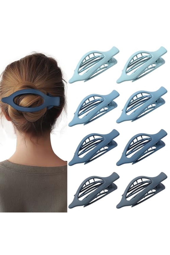 8 Pack Blue Flat Hair Clips – Matte Large French Blue Claw Clips for Women & Girls, No-Slip Strong Hold Gradient Barrettes for Thick or Thin Hair, Summer Beach Aesthetic Styling Accessories