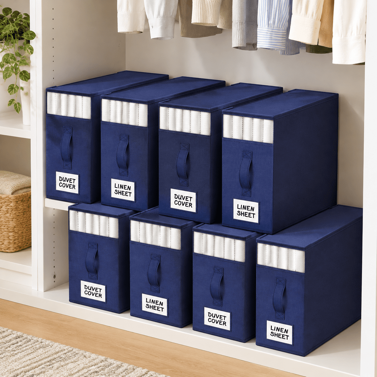 8 Pack Blue Foldable Bed Sheet Storage Organizer Containers with Window ...