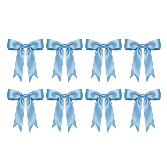 8 Pack Blue Satin Twist Tie Bows 6.1x9.8 Inches, Large Decorative Ribbon for Treat Bags Gift Wrapping Basket Crafts, Wedding Shower Birthday Christmas Party Decorations