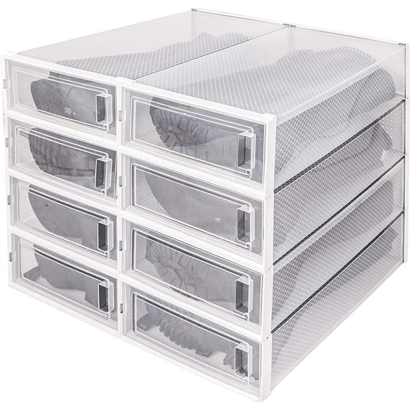 8 Pack Boot Storage Box, Stackable Clear Plastic Boot Shoe Organizer for Tall Boots, Closet, Drop Front Boot Organizer, Large Shoe Container Boot Storage with Lid, 20.5" x 11.8" x 5.5"