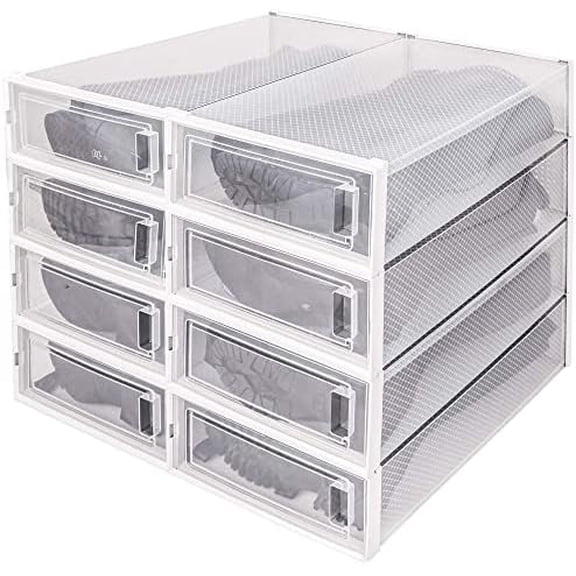 8 Pack Boot Storage Box, Stackable Clear Plastic Boot Shoe Organizer for Tall Boots, Closet, Drop Front Boot Organizer, Large Shoe Container Boot Storage with Lid, 20.5" x 11.8" x 5.5"