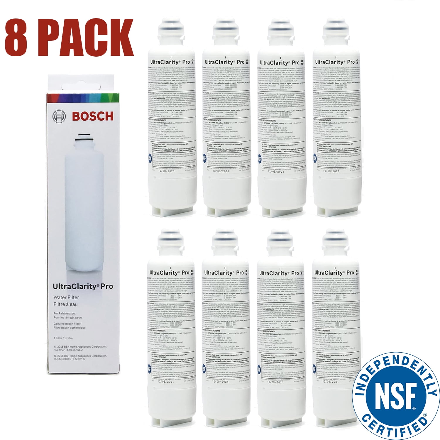 8 Pack Bosch UltraClarity Pro Water Filter, BORPLFTR55, RA450022