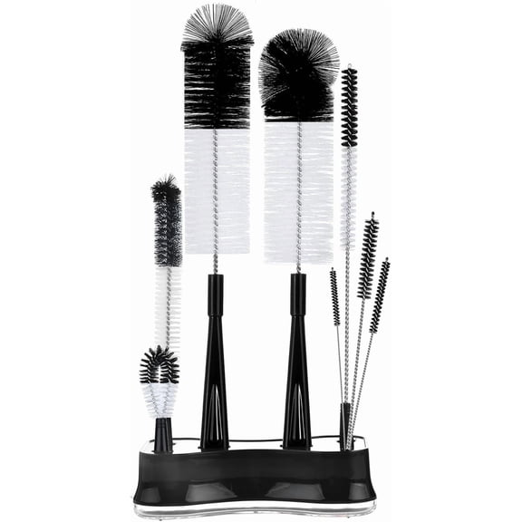 8 Pack Bottle Brush Cleaning Set with Stand, Long Handle Bottle Cleaner with Holder for Narrow Neck Beer Wine Brewing Bottles, Baby Bottles, Tumblers, Drinking Glasses, Straws