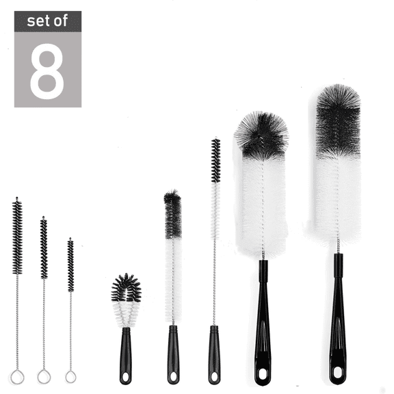 8-Pack Bottle Cleaning Brush Set - Long Handle Baby Bottle Cleaner for Washing Narrow Wine/Beer Bottle,Thermos,Hummingbird Feeder,Sports Well,Plus Kettle/ Straw Brush