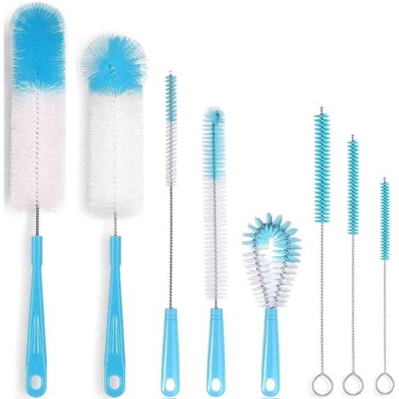 8-Pack Bottle Cleaning Brush Set - Long Handle Baby Bottle Cleaner for Washing Narrow Wine/Beer Bottle, Thermos, Hummingbird Feeder, Sports Well, Plus Kettle/ Straw Brush