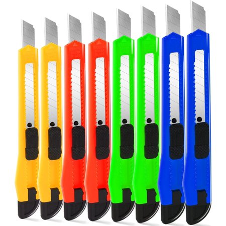 8 Pack Box Cutter Utility Knife, 9mm Snap-off Box Cutter Retractable for Opening Packages Cartons, Boxes, Disposable Box Cutters Exacto Knife Perfect for Office and Home use