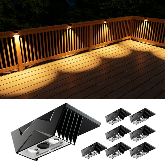 Yinghao 8 Pack Bright Solar Fence Lights Outdoor for Deck, Railing, Stair, Retaining Wall, Waterproof Led Accent Lamp Ambient Lighting with Spot Len
