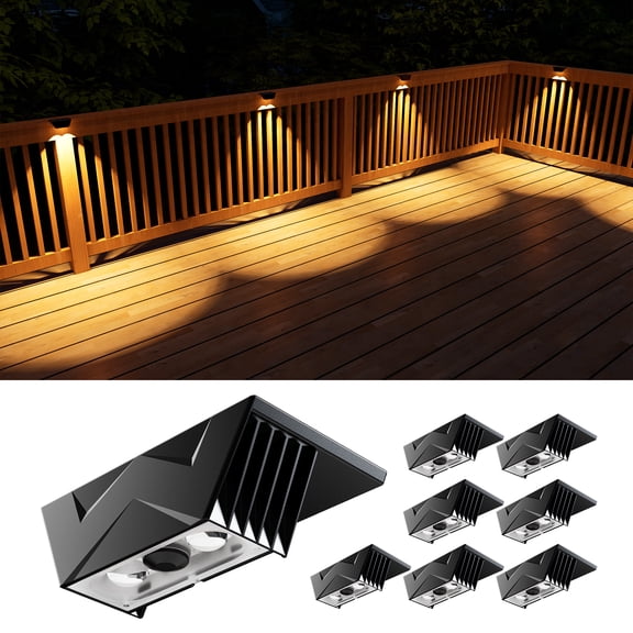 Yinghao 8 Pack Bright Solar Fence Lights Outdoor for Deck, Railing, Stair, Retaining Wall, Waterproof Led Accent Lamp Ambient Lighting with Spot Len