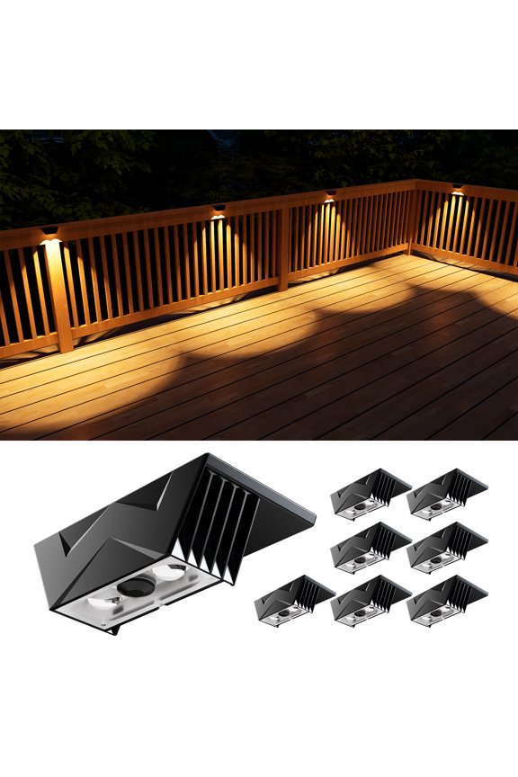8 Pack Bright Solar Fence Lights Outdoor for Deck, Railing, Stair, Retaining Wall, Waterproof Led Accent Lamp Ambient Lighting with Spot Len
