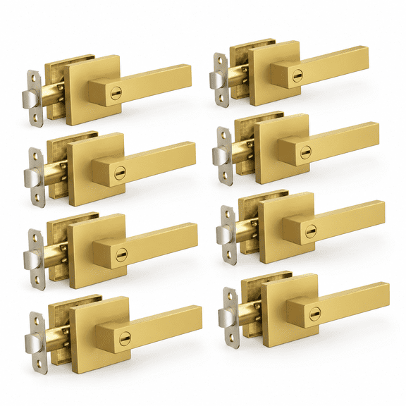 8 Pack Brushed Door Handles Interior Knob Heavy Duty Flat Square Locks Keyless Leverset For Bedroom And Bathroom