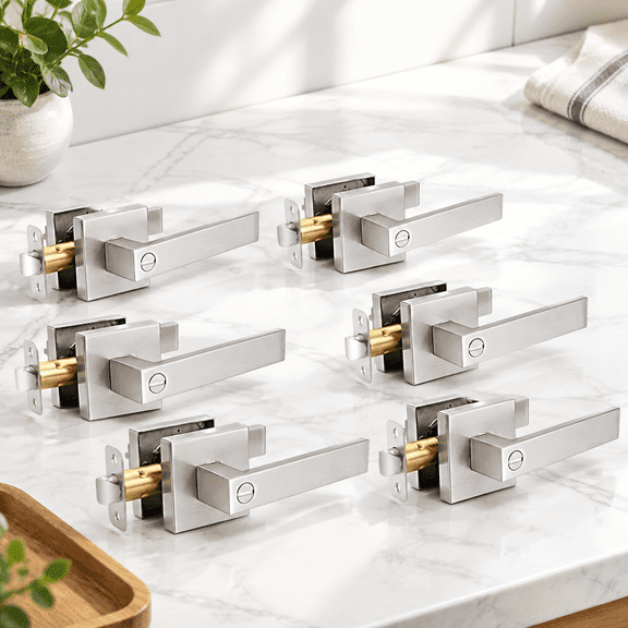 8 Pack Brushed Nickel Door Handles Levers Interior Knobs