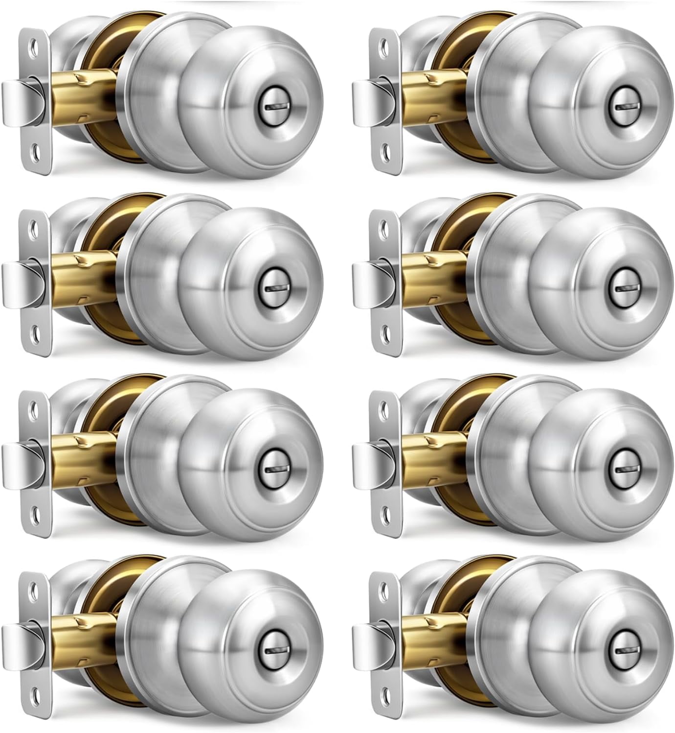 8 Pack Brushed Nickel Door Knobs Interior, Bedroom and Bathroom Door Knob with Lock, Nickel Interior Door Knobs Privacy Door Knob