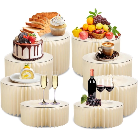 8 Pack Buffet Risers Foldable Food Display Risers Food Risers for Buffet Table Tall Cake Stands Cylinder Stands for Party Pedestal Cake Stand Dessert Table Display Set Cupcake Stands(Cream, 8Pcs)
