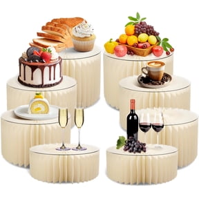 8 Pack Buffet Risers Foldable Food Display Risers Food Risers for Buffet Table Tall Cake Stands Cylinder Stands for Party Pedestal Cake Stand Dessert Table Display Set Cupcake Stands(Cream, 8Pcs)