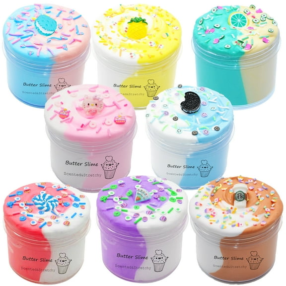 8 Pack Butter Slime Kit for Kids, Two-Toned Colorful Stress Relief Toys, Birthday Gfit, Party Favors for Girl Boys 6 7 8 9 10 11 12