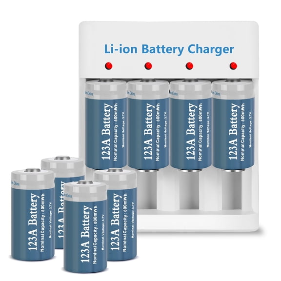 8 Pack CR123a 3V Lithium Battery And Battery Charger Set - Rechargeable 123a Lithium Batteries