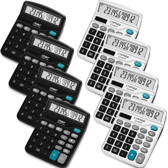 8 Pack Calculator Bulk 12 Digit Solar Power Calculator Solar and Battery Dual Power Desktop Calculators with Big Buttons and Large Display Handheld Calculators for Office, Home, School