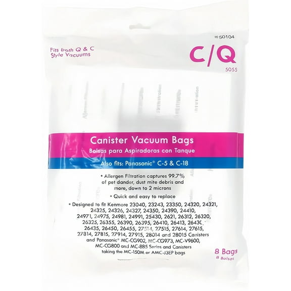 8 Pack Canister Vacuum Bag Fit for Kenmore C, Q; Panasonic C-5 & C-18, 50104 5055