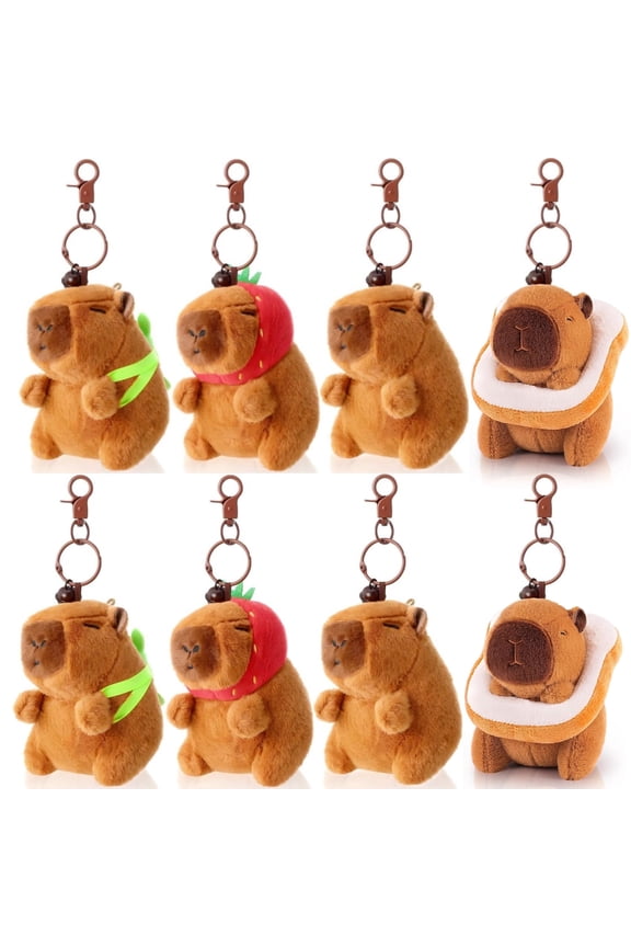 8 Pack Capybara Plush Toys, Capybara Stuffed Animal Toys, Cute Capibaras Peluches Keychain for Backpacks, Claw Machine Prizes holiday Gifts for Girls Boys