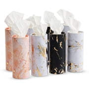Zodaca 8-Pack Car Tissues Cylinder Boxes - Round Travel Wipes for Car Cup Holder 50 Tissues Per Container, Marble Design
