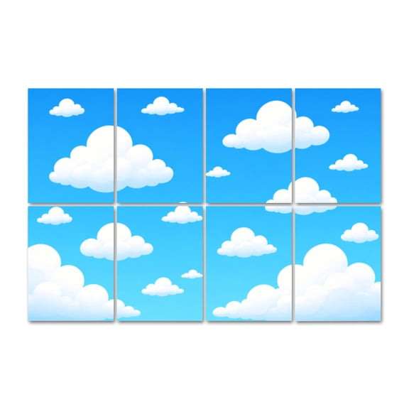 8 Pack Cartoon Clouds Art Acoustic Panels Self-Adhesive Blue Sky White Decorative Sound Absorbing Wall Panels, Sound Panels for Recording Studio Living Room 48"x32"