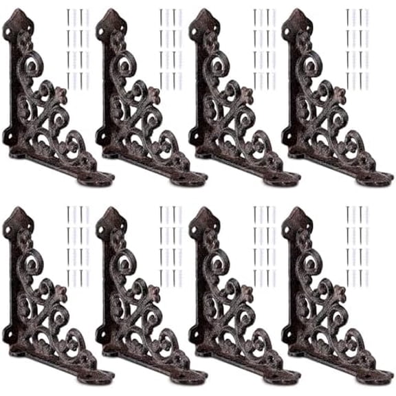 8 Pack Cast Iron Brackets Antique Style Shelf Brackets with Screws 3 7/8" x 3 7/8" Decorative Wall Mount Mental Shelving Heavy Duty Victorian Style Shelf$$Tools & Hardware Other