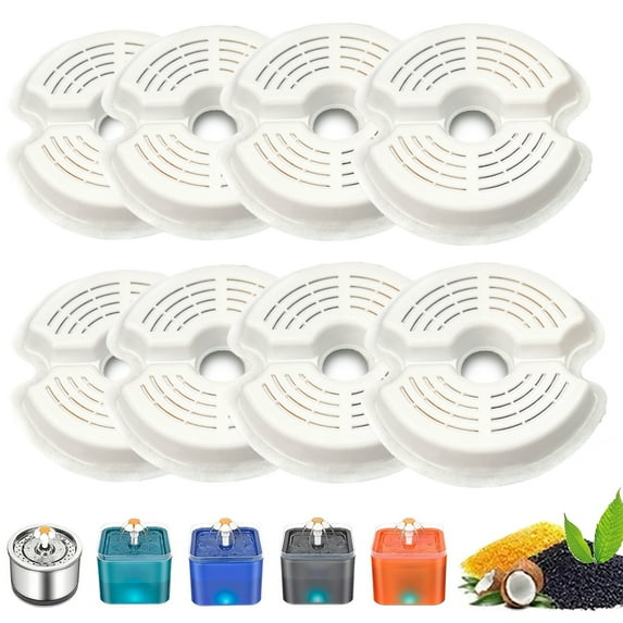 8-Pack Cat Fountain Filters, Activated Carbon Replacement Filters for Pet Water Dispenser Stainless Steel 84oz or Cubic Water Fountain 67oz